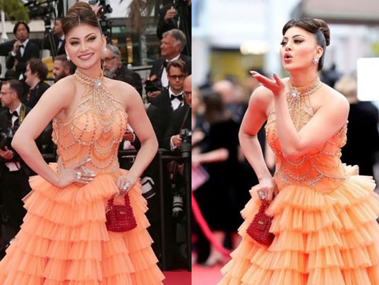 Angelic Looks Of Urvashi Rautela In Orange Designer Outfit